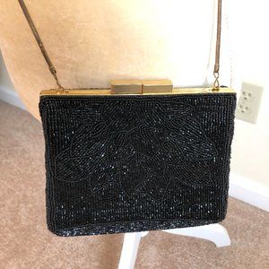La Regale Vintage Black Beaded Evening Bag Purse